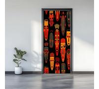 3D Door Stickers 77 x 200 cm, African Tribal Masks Removable DIY Renovation Wallpaper, Art Door Stickers for Bedroom Living Room Bathroom House Decoration, Black