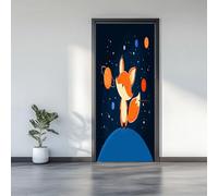 3D Door Stickers 77 x 200 cm, Animals Fox Planet Removable DIY Renovation Wallpaper, Art Door Stickers for Bedroom Living Room Bathroom House Decoration, Black