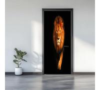 3D Door Stickers 77 x 200 cm, Animals Lion Majestic Removable DIY Renovation Wallpaper, Art Door Stickers for Bedroom Living Room Bathroom House Decoration, Black