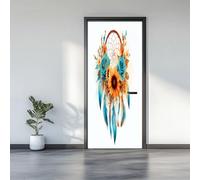 3D Door Stickers 77 x 200 cm, Bohemian Feathers Dreamcatcher Removable DIY Renovation Wallpaper, Art Door Stickers for Bedroom Living Room Bathroom House Decoration, Light