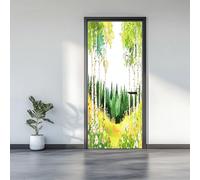 3D Door Stickers 77 x 200 cm, Cartoon Forest Children’S Design Removable DIY Renovation Wallpaper, Art Door Stickers for Bedroom Living Room Bathroom House Decoration, Yellow-Green
