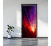 3D Door Stickers 77 x 200 cm, Fantasy Celestial Stars Elegance Removable DIY Renovation Wallpaper, Art Door Stickers for Bedroom Living Room Bathroom House Decoration, Red-Purple