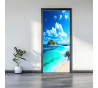 3D Door Stickers 77 x 200 cm, Nature Beach Sky Removable DIY Renovation Wallpaper, Art Door Stickers for Bedroom Living Room Bathroom House Decoration, Sky Blue
