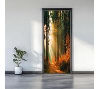 3D Door Stickers 77 x 200 cm, Nature Forest Landscape Patterns Removable DIY Renovation Wallpaper, Art Door Stickers for Bedroom Living Room Bathroom House Decoration, Yellow-Green