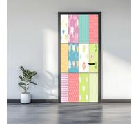 3D Door Stickers 77 x 200 cm, Patchwork Patterns Light Tones Removable DIY Renovation Wallpaper, Art Door Stickers for Bedroom Living Room Bathroom House Decoration, Multicolor