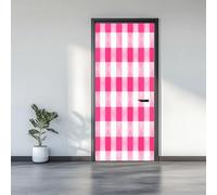 3D Door Stickers 77 x 200 cm, Simple Plaid Pattern Removable DIY Renovation Wallpaper, Art Door Stickers for Bedroom Living Room Bathroom House Decoration, Pink
