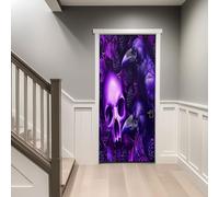 3D Door Stickers 80 x 200 cm, Fantasy Crow Skull Removable DIY Renovation Wallpaper, Art Door Stickers for Bedroom Living Room Bathroom House Decoration, Purple