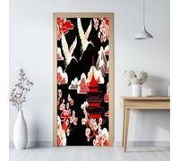 3D Door Stickers 80 x 200 cm, Japanese Style Birds and Flowers Removable DIY Renovation Wallpaper, Art Door Stickers for Bedroom Living Room Bathroom House Decoration, Black