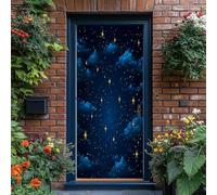 3D Door Stickers 95 x 215 cm, Abstract Golden Stars in The Night Sky Removable DIY Renovation Wallpaper, Art Door Stickers for Bedroom Living Room Bathroom House Decoration, Blue