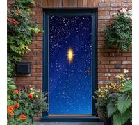 3D Door Stickers 95 x 215 cm, Modern Starry Sky Moon Stars Removable DIY Renovation Wallpaper, Art Door Stickers for Bedroom Living Room Bathroom House Decoration, Blue
