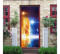 3D Door Stickers for Bedrooms Blue and Orange Sci-Fi Light and Shadow Theme 77X200Cm Art Door Decals Poster Wallpaper Children Boys Girls Home Living Room Bathroom House Decoration Vinyl Stickers R