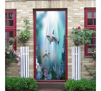 3D Door Stickers for Bedrooms Deep Sea Shark Swim 95X215Cm Art Door Decals Poster Wallpaper Children Boys Girls Home Living Room Bathroom House Decoration Vinyl Stickers Removable Mural