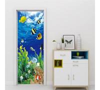 3D Door Stickers for Interior Doors Animals and Fish 77 X 200 Cm Waterproof Door Stickers, Vinyl Door Decals Door Murals Removable Posters Wallpaper Bedroom Bathroom House Decoration-9425914143