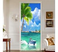 3D Door Stickers for Interior Doors Beach Trees Landscape 90 X 200 Cm Waterproof Door Stickers, Vinyl Door Decals Door Murals Removable Posters Wallpaper Bedroom Bathroom House Decorat-66009959525700