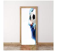 3D Door Stickers for Interior Doors Blue and White Dynamic Football Elements 95X215Cm Home Art Door Murals, Waterproof Removable Decals Poster Wallpaper for Bedroom Living Room Bathroom House Decor