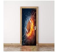3D Door Stickers for Interior Doors Blue, Orange, Water, Fire, Football Dynamic 95X215Cm Home Art Door Murals, Waterproof Removable Decals Poster Wallpaper for Bedroom Living Room Bathroom House De