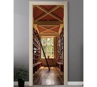 3D Door Stickers for Interior Doors Bookshelf Study Door Mural Peel and Stick, Door Stickers Self-Adhesive Removable, for Bedroom Living Room House Decoration 95 X 215 Cm