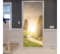 3D Door Stickers for Interior Doors Country Road Door Decals Tree Landscape Door Mural Self Adhesive Door Wallpaper Wall Murals for Bedrooms Living Room Home Decor 77x200 cm a/1478