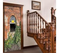 3D Door Stickers for Interior Doors Dilapidated Building Door Decals Brick Wall Country Door Mural Self Adhesive Door Wallpaper Wall Murals for Bedrooms Living Room Home Decor 100x210 cm a/1754