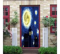 3D Door Stickers for Interior Doors Fantasy Moonlight Castle 95X215Cm Home Art Door Murals, Waterproof Removable Decals Poster Wallpaper for Bedroom Living Room Bathroom House Decoration