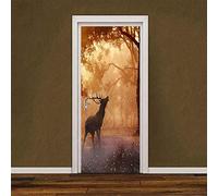 3D Door Stickers for Interior Doors Forest Deer W95 x H215 cm Self Adhesive Wall Art Stickers for Bedroom House Living Bedroom Office Bathroom Home Improvement