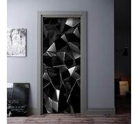 3D Door Stickers for Interior Doors Geometry Door Decals Black Creative Door Mural Self Adhesive Door Wallpaper Wall Murals for Bedrooms Living Room Home Decor 80x200 cm a/1713