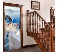 3D Door Stickers for Interior Doors Greece Door Decals Ocean Seaside Door Mural Self Adhesive Door Wallpaper Wall Murals for Bedrooms Living Room Home Decor 80x200 cm a/1695