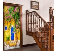 3D Door Stickers for Interior Doors Italian Architecture Door Decals Bougainvillea Door Mural Self Adhesive Door Wallpaper Wall Murals for Bedrooms Living Room Home Decor 90x200 cm a/1301