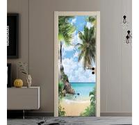 3D Door Stickers for Interior Doors Ocean Beach Door Decals Hawaii Door Mural Self Adhesive Door Wallpaper Wall Murals for Bedrooms Living Room Home Decor 90x200 cm a/1688