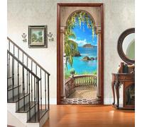 3D Door Stickers for Interior Doors Ocean Door Decals Balcony Landscape Door Mural Self Adhesive Door Wallpaper Wall Murals for Bedrooms Living Room Home Decor 95x200 cm a/1725