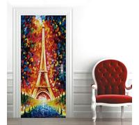 3D Door Stickers for Interior Doors Paris Eiffel Tower View 80 X 200 Cm Vinyl Waterproof Self Adhesive Door Mural Decals for Bedroom Office Bathroom - Children's Room Boys and Girls Room D-9695191247
