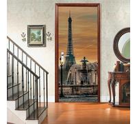 3D Door Stickers for Interior Doors Paris Eiffel Tower View 95 X 215 Cm Vinyl Waterproof Self Adhesive Door Mural Decals for Bedroom Office Bathroom - Children's Room Boys and Girls Room D-4078820130