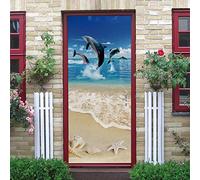 3D Door Stickers for Interior Doors Sea Dolphins Self Adhesive Wall Art Stickers for Bedroom House Living Bedroom Office Bathroom Home Improvement W39.7 x H84.6 Inch