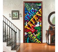 3D Door Stickers for Interior Doors Self Adhesive Door Mural Colorful Cartoon Doodle Letters 77 X 200 Cm Self Adhesive Wallpaper Poster Wall Art Stickers Door Glass Mural for Bedroom House Office Bat
