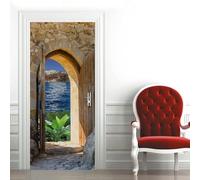 3D Door Stickers for Interior Doors Vintage Wooden Door Landscape 95 X 215 Cm Vinyl Waterproof Self Adhesive Door Mural Decals for Bedroom Office Bathroom - Children's Room Boys and Girls -9006917870