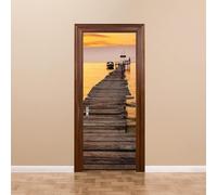 3D Door Stickers for Interior Doors Wooden Bridge Sunset Landscape 100 X 215 Cm Vinyl Waterproof Self Adhesive Door Mural Decals for Bedroom Office Bathroom - Children's Room Boys and Girl-7758045292
