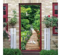 3D Door Stickers for Interior Doors Wooden Bridge Trees Landscape 90 X 210 Cm Vinyl Waterproof Self Adhesive Door Mural Decals for Bedroom Office Bathroom - Children's Room Boys and Girls -4375497612