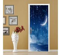 3D Door Stickers Mural Outer Space Moon Landscape 88 X 200 Cm 3D Wall Self Adhesive Paper Decal Art Deco Removable Waterproof Poster Scene Window Door Room Nursery Office Living Room Kitch-5422825167