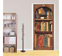 3D Door Stickers Mural Vintage Books Bookcase 88 X 200 Cm 3D Wall Self Adhesive Paper Decal Art Deco Removable Waterproof Poster Scene Window Door Room Nursery Office Living Room Kitchen-1901789261