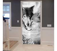 3D Door Stickers Mural Wolf Animal Couple 90 X 210 Cm 3D Wall Self Adhesive Paper Decal Art Deco Removable Waterproof Poster Scene Window Door Room Nursery Office Living Room Kitchen