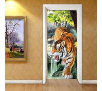 3D Door Stickers Murals Animal Tiger 3D Wall Self Adhesive Sticker Decal Art Decor Removable Waterproof Mural Poster Scene Window Door Room Nursery 90 X 200 Cm Door Wallpaper Art Photo-9809098935