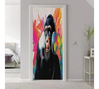 3D Door Stickers Murals Animals Gorilla Anime Headphones Colorful Wall Self Adhesive Sticker PVC Decal Art Decor Removable Waterproof Mural Poster Doors Room Nursery Bedrooms, 77 x 200 cm