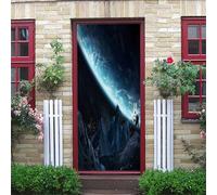 3D Door Stickers Murals Blue Universe Earth Science Fiction 90X200Cm Creative 3D Wall Self Adhesive Sticker Decal Removable Waterproof Mural Poster Bedroom Living Room Bathroom House Office Art Dec