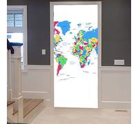 3D Door Stickers Murals Cartoon Colored World Map 90 X 200 Cm 3D Wall Self Adhesive Sticker Decal Art Decor Removable Waterproof Mural Poster Scene Window Door Room Nursery Boys and Girls Room Door P