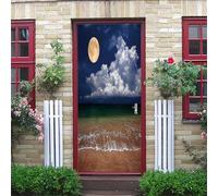 3D Door Stickers Murals Dreamy Scenery of The Seaside at Moonlit Night 77X200Cm Creative 3D Wall Self Adhesive Sticker Decal Removable Waterproof Mural Poster Bedroom Living Room Bathroom House Off