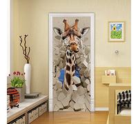 3D Door Stickers Murals Peel and Stick - Giraffe - Door Wallpaper Self-Adhesive Door Decals Removable PVC Waterproof Door Poster for Bedroom Living Room Door Decoration 37.4 x 84.6 inch