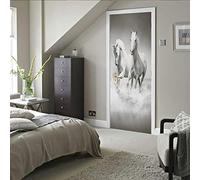 3D Door Stickers Murals Peel and Stick - Horse - Door Wallpaper Self-Adhesive Door Decals Removable PVC Waterproof Door Poster for Bedroom Living Room Door Wall Decoration 31.5 x 78.7 inch