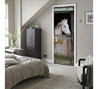 3D Door Stickers Murals Peel and Stick - Horse - Door Wallpaper Self-Adhesive Door Decals Removable PVC Waterproof Door Poster for Bedroom Living Room Door Wall Decoration 31.5 x 78.7 inch