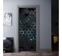 3D Door Stickers Murals Self Adhesive Vinyl Wallpaper Interior Doors Decals Abstract Black Geometric Hexagon 77 X 200 Cm Children's Room Poster Photo Creative Art Home Decoration Removable Door Mural