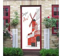 3D Door Stickers Murals White and Red Lines Paris Windmill 95X215Cm Creative 3D Wall Self Adhesive Sticker Decal Removable Waterproof Mural Poster Bedroom Living Room Bathroom House Office Art Deco